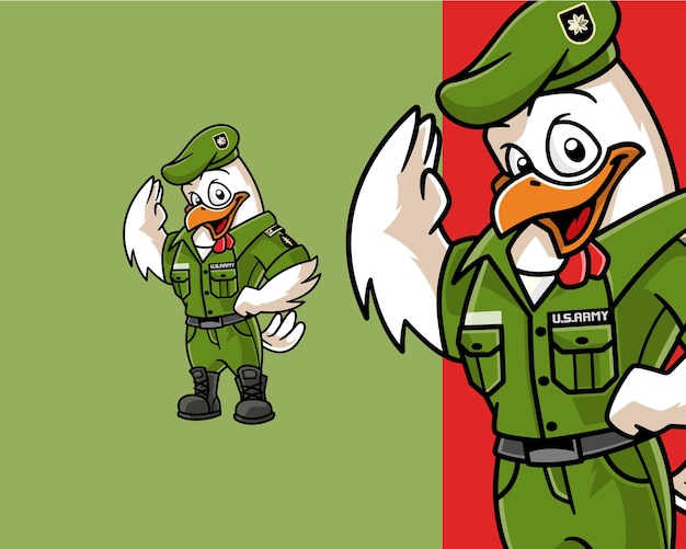 벡터 주요 닭 장교 마스코트 만화 캐릭터