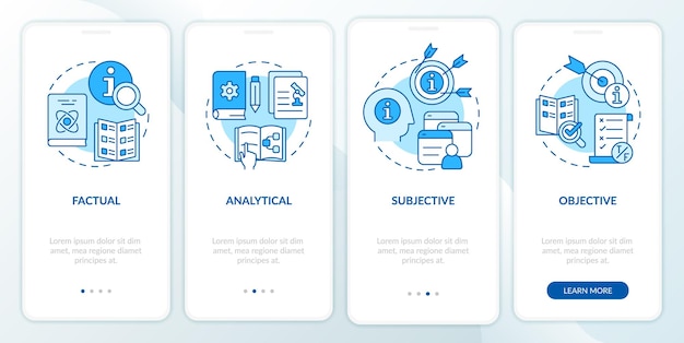 Major types of information blue onboarding mobile app screen