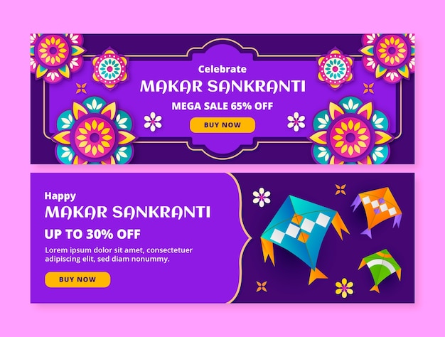 Set di banner orizzontali per la celebrazione di makar sankranti