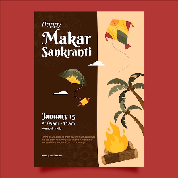 벡터 makar sankranti 축하 수직 포스터 템플릿