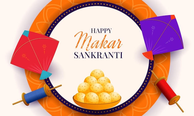 Makar Sankranti festival versierd achtergrond met kleurrijke vliegers Makar Sankranti viering banner