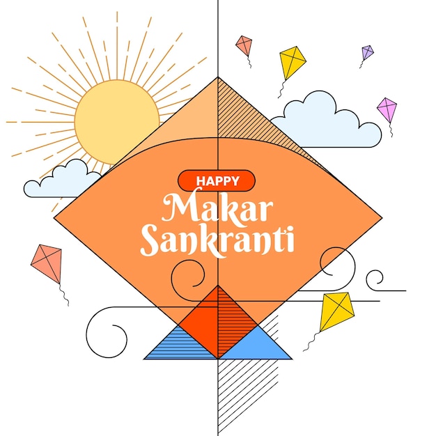 Makar sankranti india kite festival social media post design or vector illustration