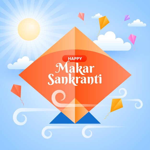 Makar sankranti 인도 연 축제 소셜 미디어 포스트 디자인 또는 벡터 일러스트레이션