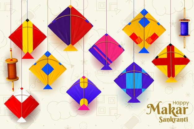 Vector makar sankranti kites background