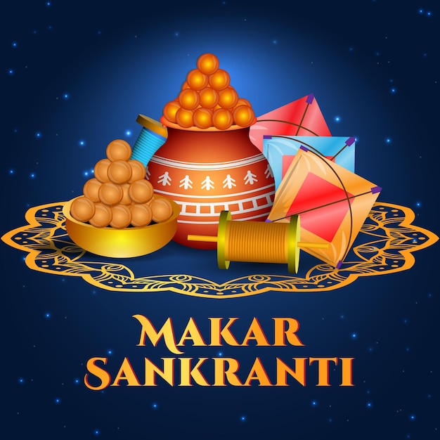 Vector makar sankranti premium design met vliegers