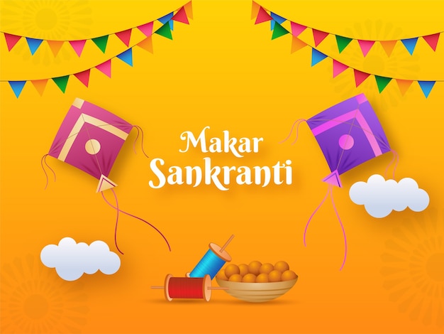 Makar Sankranti-tekst met illustratie van vliegers