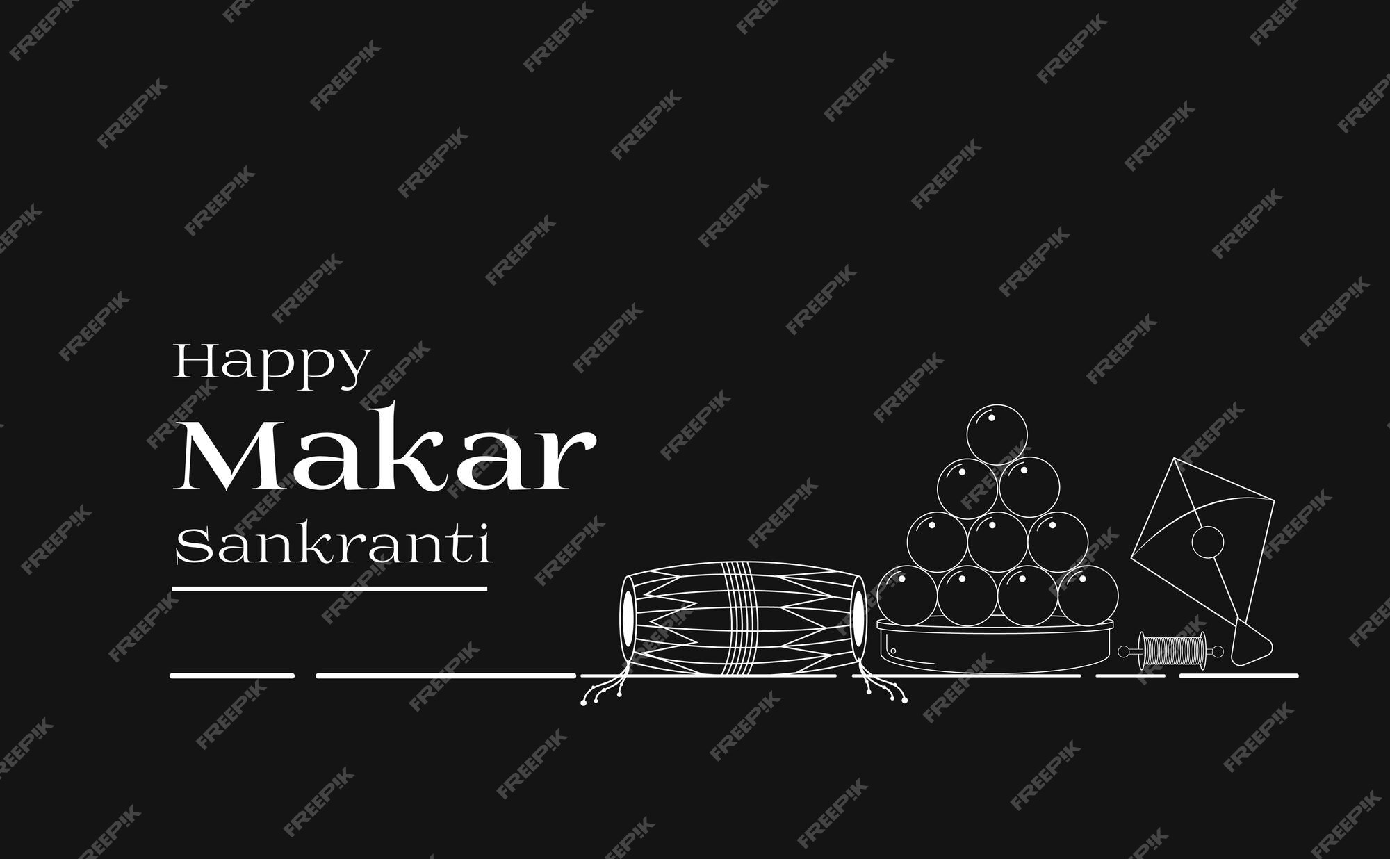 Premium Vector | Makar sankranti vector banner poster kite one line art  drawing background