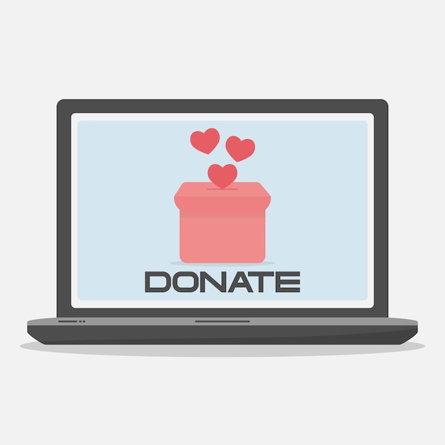 Fai donazioni donazioni online laptop isolato con una rapida pagina di donazione online concetto di aiuto illustrazione vettoriale