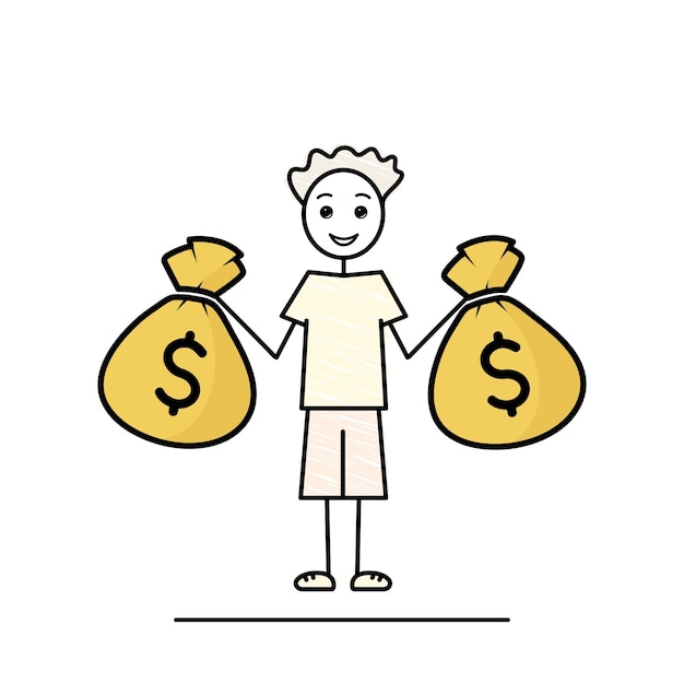 Premium Vector Make money rich male character holding two money