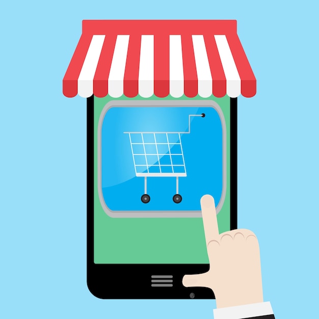 Make shopping with smartphone purchase and online shopping vector shopping cart and illustration online shopping icon