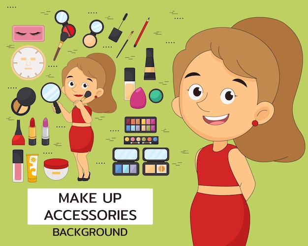 Make up accessories concept background. Flat icons.