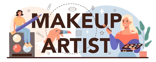 Make-up artiest concept Professionele artiest doet een schoonheidsprocedure die cosmetica op het gezicht toepast Visagiste doet make-up op een model met een borstel Platte vectorillustratie