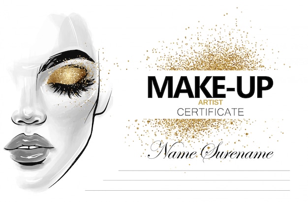 Make-up artist certificate. Beauty school diploma design template.