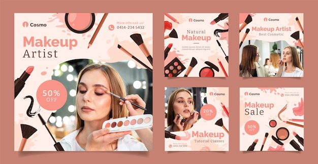 Vector make up artist instagram post set