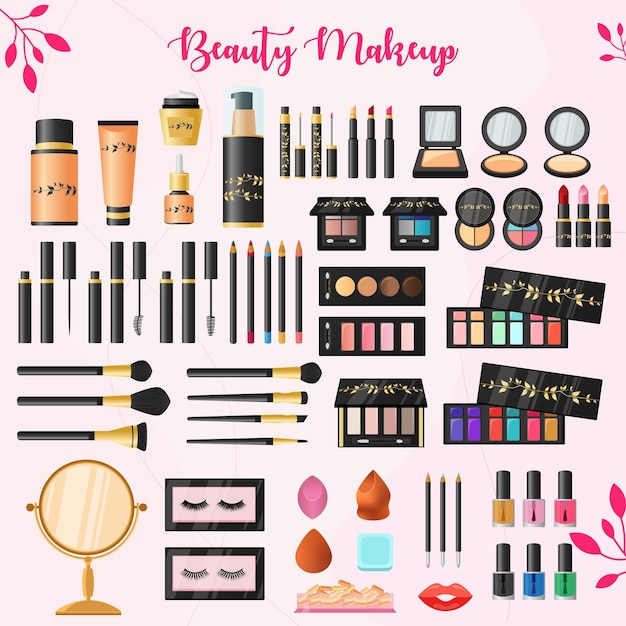 Make-up cosmetica beauty tas accessoires realistische items collectie