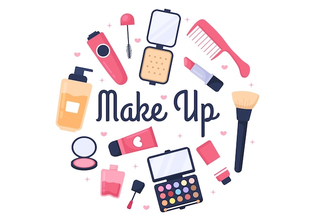 Make up cosmetics collection of glamour girl in flat illustration