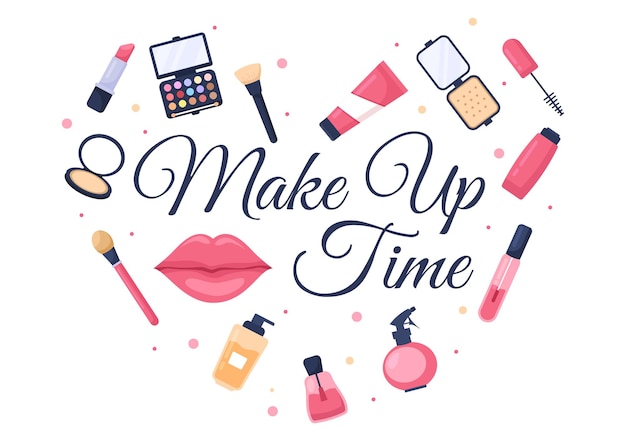 Make Up Cosmetics Collection of Glamour Girl in Flat Illustration