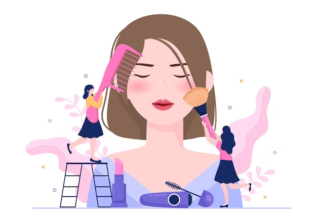 Make Up Cosmetics Collection of Glamour Girl in Flat Illustration