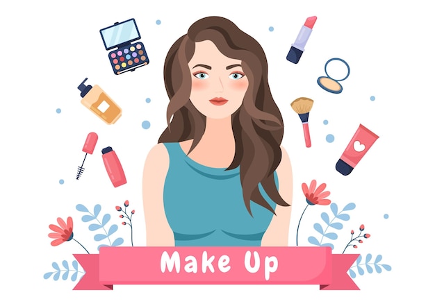 Make Up Cosmetics Collection of Glamour Girl in Flat Illustration