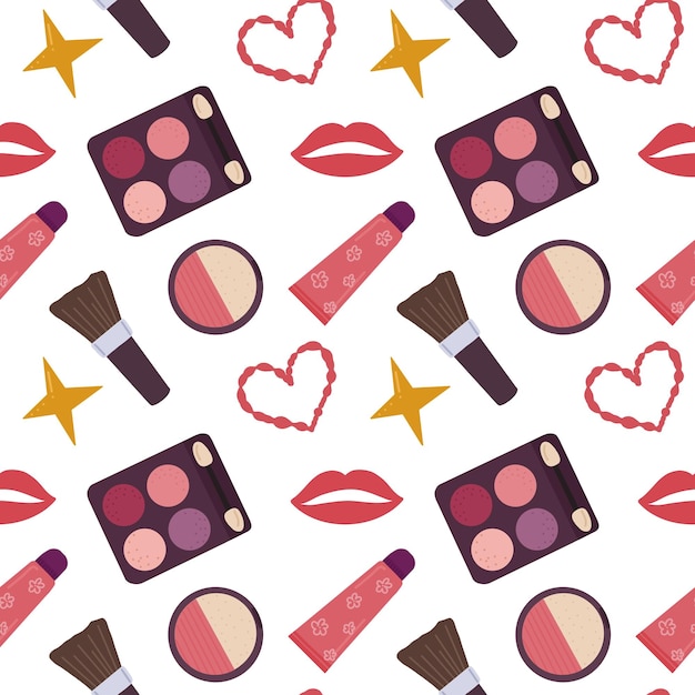 Vector make-up cosmetisch patroon eindeloos textuurontwerp drukbare platte vector schoonheid