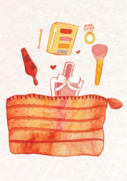 Vector make up items pocket watercolor