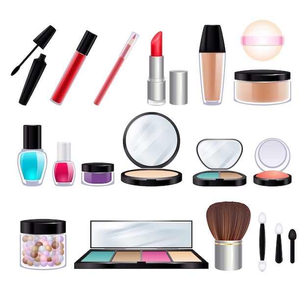 Set di icone realistiche di make-up.