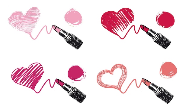 Vector make-up set lippenstift handgetekende illustratie