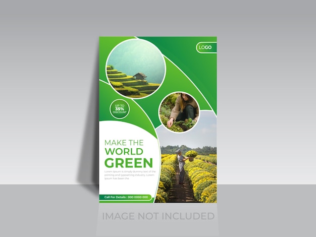 세상을 녹색으로 만들기, 환경 자연 전단지, 전단지, 포스터 템플릿