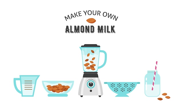 Make your own almond milk, illustration