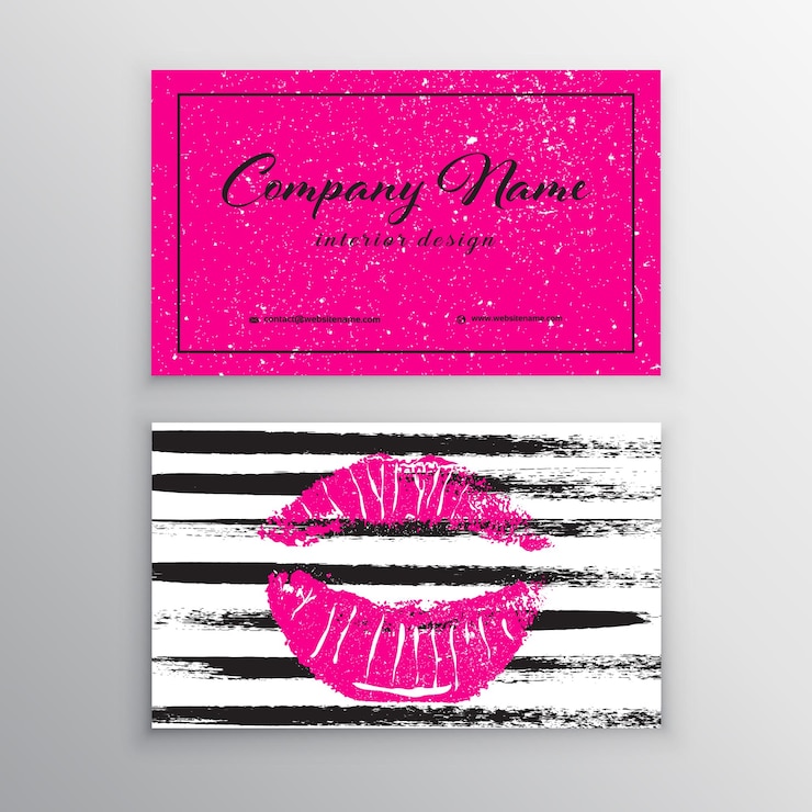 Vector makeup artist business card business cards template with gold lips print and black brush