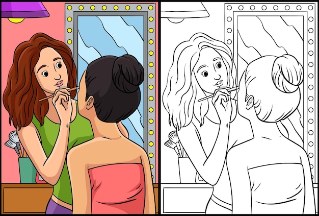 Makeup Artist Coloring Page Colored Illustration