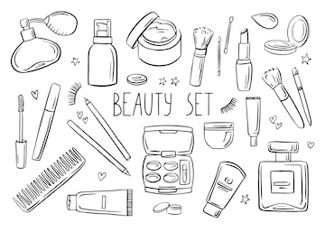 Makeup Beauty Outline Doodle Set Simple