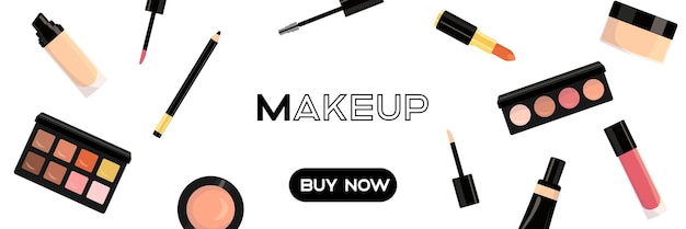 Vettore makeup buy now banner makeup banner flat style vector icon (icona vettoriale in stile piatto)