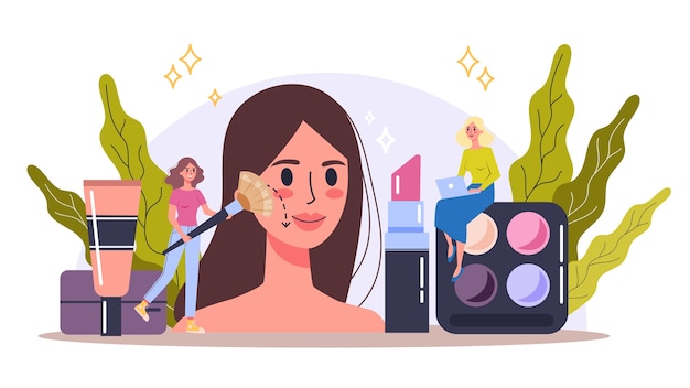 Vector makeup concept. woman on beauty procedure, applying