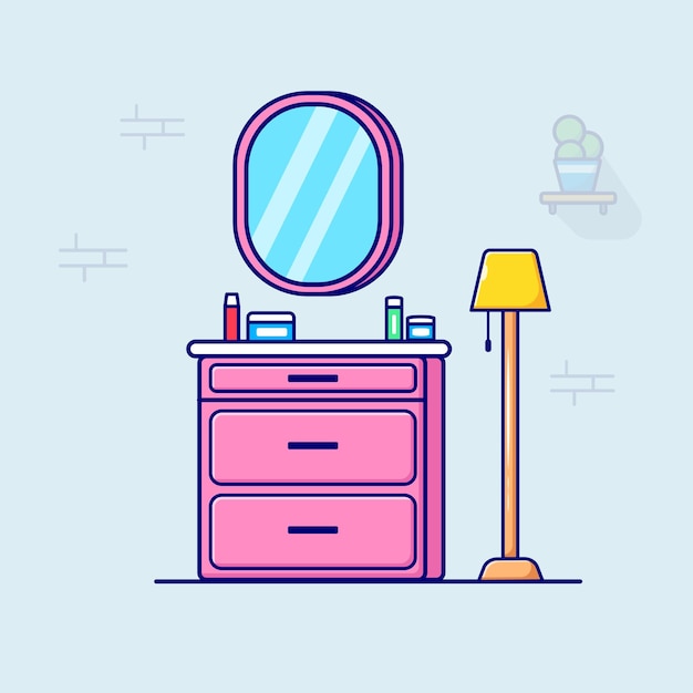 Makeup Desk With Pink Color Vector Illustration Flat Icon