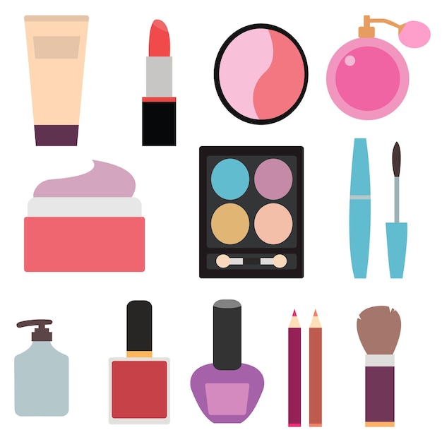 Makeup flat clipart set isolated