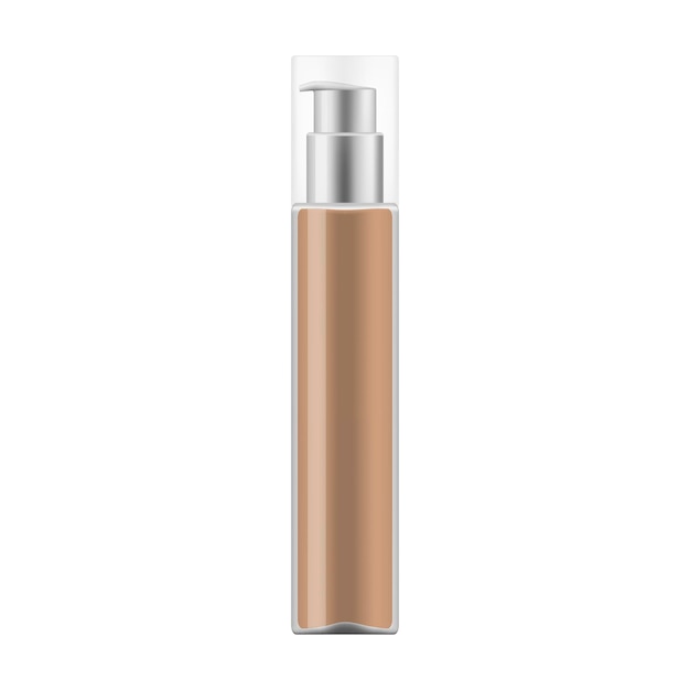 Makeup foundation vector mockup Glass bottle with dispenser and clear transparent lid