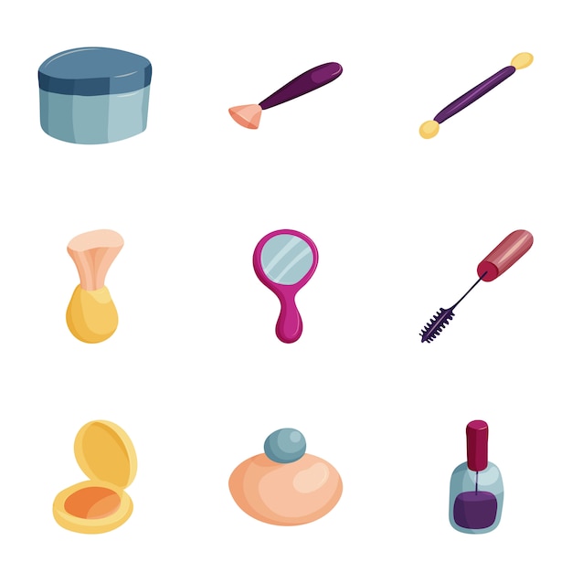 Makeup icons set, cartoon style