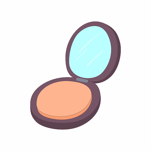 Makeup powder in black case icon in cartoon style on a white background