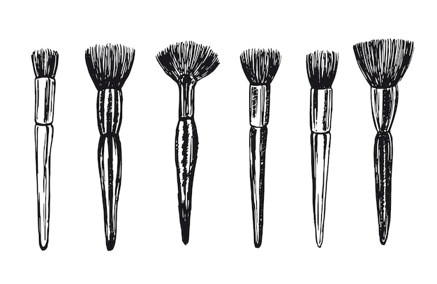 Makeup set brushes hand drawn illustration