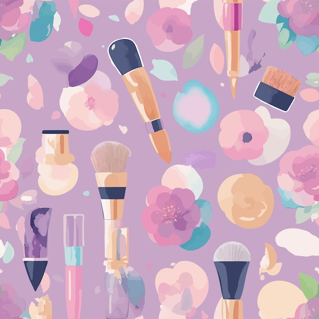 Vector makeup tools cosmetic watercolor vector white background clipart seamless patterns repeating patt