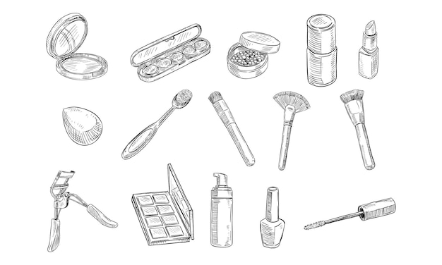 Vector makeup tools handdrawn collection