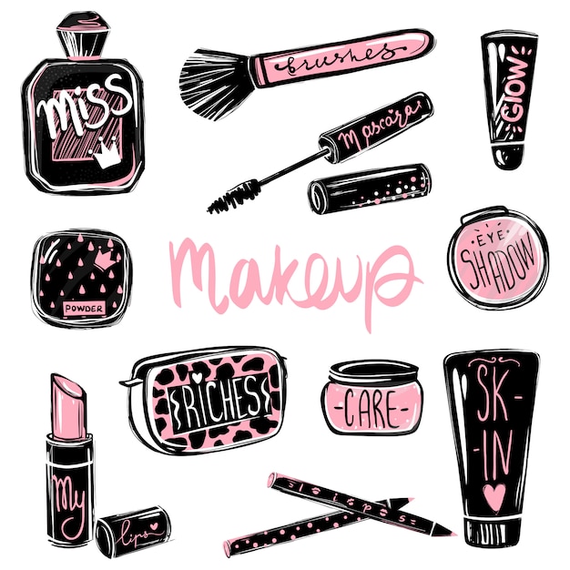 Makeup vector set. Cosmetics beauty elements. Beautiful fashion illustration