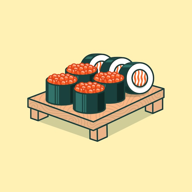 Maki broodjes en tobiko cartoon vector pictogram illustratie