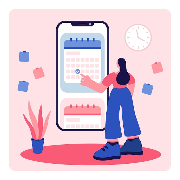 making an appointment in girl calendar planning cases vector
