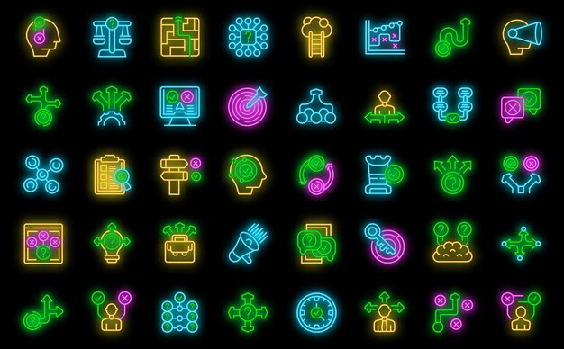 Making decisions icons set vector neon