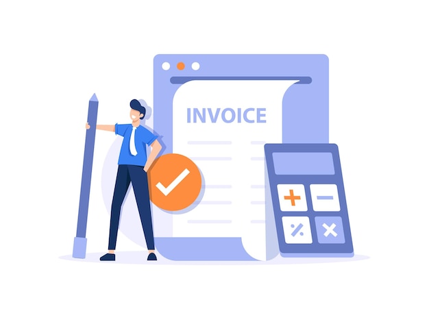 Vector making income tax return and calculating business invoicestaxation concept