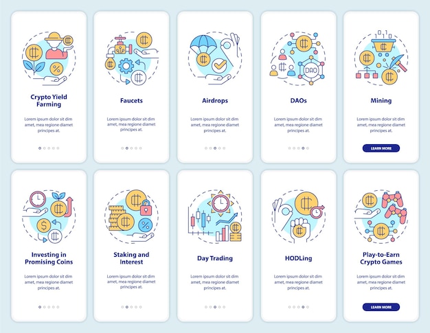 Making money on crypto onboarding mobile app screen set