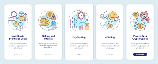 Making money on cryptocurrency onboarding mobile app screen