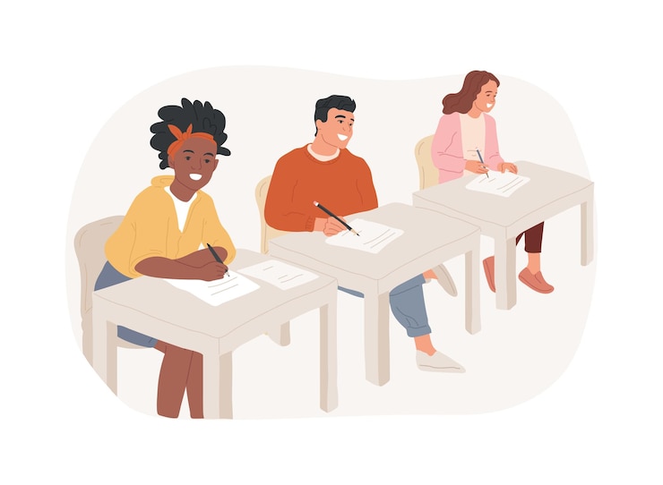 Vector making notes isolated cartoon vector illustrations young girl studying and writing notes in a